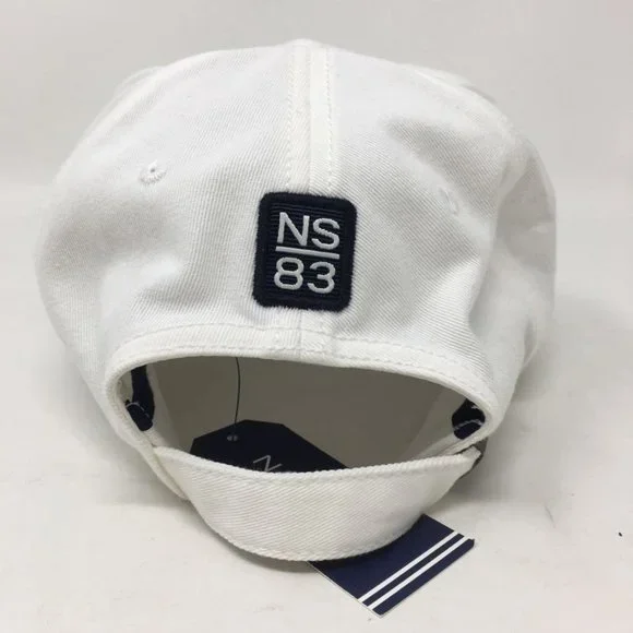 Nautica Mens Baseball Cap White /Dark Navy Strapback 6 Panel Lined Cotton OS New - Picture 6 of 9